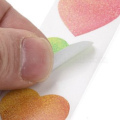 バレンタインデーのハートの紙のステッカー  きらめくグラデーションカラー粘着ラベルロールステッカー  ギフトタグ  封筒用  パーティー  装飾を提示します  なし模様  25x24x0.1mm  500PCS /ロール&nbsp;LS-DIY-I107-02B