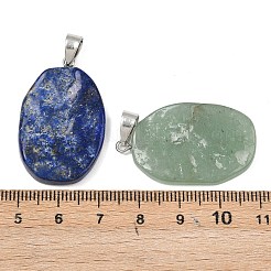 混合天然石ペンダント  鉄製のスナップオンベイルが付いた楕円形のチャーム  プラチナ  29~35.5x19~23.5x5.5~6.5mm  穴：7.5x4.5mm&nbsp;G-C256-01