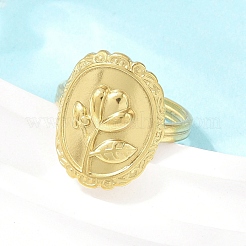 女性用304ステンレススチールカフオープンリング  花とオーバル  ゴールドカラー  20.5mm  usサイズ8 1/2(18.5mm)&nbsp;LS-RJEW-A102-05G