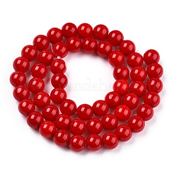 オペークソリッドカラーガラスビーズ連売り  ラウンド  レッド  8~8.5mm  穴：1.5mm  約51~53個/連  14.96インチ〜15.55インチ（38~39.7cm）&nbsp;GLAA-T032-P8mm-04