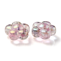 UVメッキレインボー虹色透明アクリルビーズ  ツートン  花  ピンク  15.5x16x9mm  穴：3mm&nbsp;OACR-C007-11E