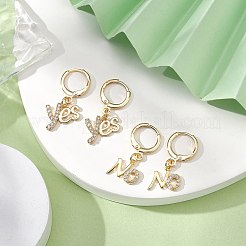 2 ペア 2 スタイル クリア キュービック ジルコニア ワード はい & いいえ ダングル レバーバック イヤリング セット  真鍮ジュエリー  ゴールドカラー  28.5x12~14mm  1ペア/スタイル&nbsp;EJEW-JE05272