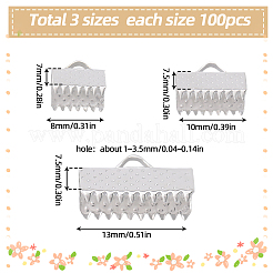 300サイズの合金リボンエンド3個  リボンバックルフラットスレッドクリップ  長方形  銀  7~7.5x8~13mm  穴：2.5~3.5x1~1.5mm  100pcs /サイズ&nbsp;FIND-SC0005-29