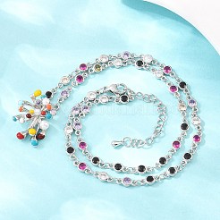 Brass Pave Colorful Cubic Zirconia with Enamel Fireworks Pendant Necklaces for Women&nbsp;NJEW-F364-03P
