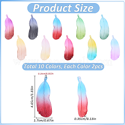DIY アクリル フェザー ペンダント ワックス コットン コード ネックレス & イヤリング 作成キット  ミックスカラー  46.5x17x3.5mm  穴：1.4mm  10色  2個/カラー  20pc&nbsp;DIY-YW0011-53