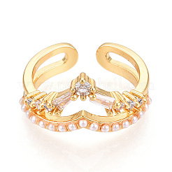 Brass Micro Pave Clear Cubic Zirconia Cuff Rings for Women&nbsp;KK-T074-15G