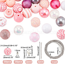10月の乳がん啓発リボンをテーマにしたブレスレット、キーホルダー、ペンダント、デコレーションのDIYキット  アクリルラウンドビーズを含む  ワイヤー  留め金  ピンク  ビーズ：106個/箱&nbsp;DIY-PH0020-78