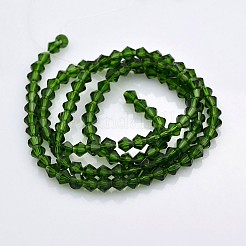カット加工ダブルコーンガラスビーズ連売り  グリーン  4x4mm  穴：0.8~1mm  約75~78個/連  28~29cm&nbsp;EGLA-P017-4mm-11