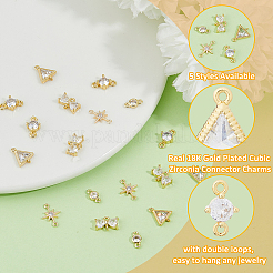 20Pcs 5 Styles Brass Pave Clear Cubic Zirconia Connector Charms&nbsp;KK-HS0001-30