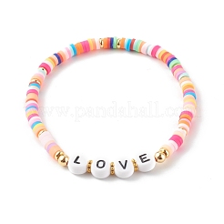 Polymer Clay Heishi Beads Stretch Bracelets Sets for Valentine's Day&nbsp;BJEW-JB06298-01