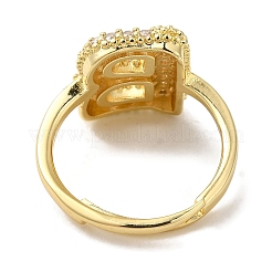 Rack Plating Letter Brass Micro Pave Clear Cubic Zirconia Adjustable Rings for Women&nbsp;KK-S391-03G-B