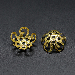 メッキアイアン製ビーズキャップ  花  5花びら  フィリグリー  ゴールドカラー  8~9x3mm  穴：1mm&nbsp;IFIN-S696-19G-1