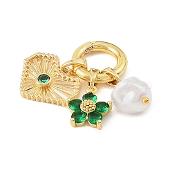 Brass Micro Pave Green Cubic Zirconia with Plastic Imitation Pearl Pendants&nbsp;CU-CBA1242-01D-G