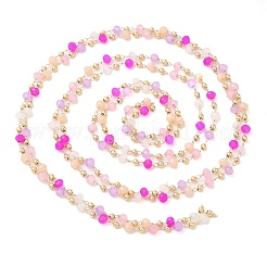 Faceted Rondelle Glass & Round 304 Stainless Steel Beaded Chains&nbsp;CHS-G026-01KCG-01