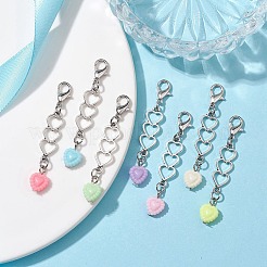 ハートのアクリルペンダント装飾  合金製ロブスター クロー クラスプ チャーム バッグ キーチェーン 装飾品  ミックスカラー  50x8.5x4.5mm&nbsp;HJEW-JM01881