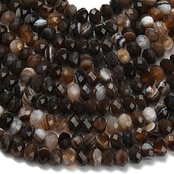 天然バンデットアゲートビーズ連売り  染め＆加熱  多面カット  ロンデル  ブラック  8x5.5mm  穴：1.2mm  約69個/連  15.16''（38.5センチメートル）&nbsp;G-Z111-A01-03