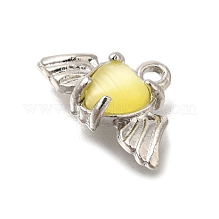 真鍮チャーム  猫の目で  翼とハート  プラチナ  10.5x17x4mm  穴：1.6mm&nbsp;FIND-C065-24P