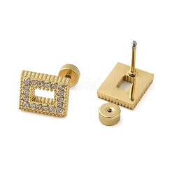 304ステンレススチール、ラインストーンスタッドピアス  中空の矩形  14KGP本金メッキ  9x7.5mm&nbsp;EJEW-G364-19G