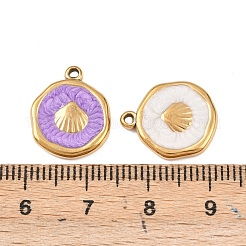 304ステンレススチールエナメルペンダント  フラットラウンド  ゴールドカラー  シェル形状  15.5~16.5x13.5x2.5mm  穴：1.2~1.4mm&nbsp;STAS-P425-01G-05