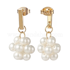 Shell Pearl Braided Ball Dangle Stud Earrings&nbsp;EJEW-TA00107