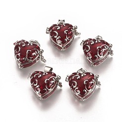 ハート真鍮エナメル祈りの箱のペンダント  鉛フリーとニッケルフリー  暗赤色  プラチナ  18.7x21x10mm  穴：4mm&nbsp;KK-24X21