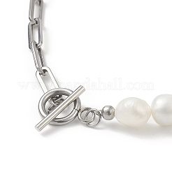 Natural Baroque Pearl Beaded Necklace with 304 Stainless Steel Paperclip Chains for Women&nbsp;NJEW-JN04108