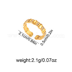 304ステンレススチールとクリスタルラインストーンのオープンカフリング  ゴールドカラー  六角  21mm&nbsp;WGEDF57-02
