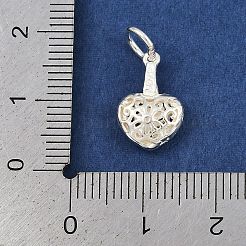 スターリングシルバーの中空ハートチャーム925個  丸カン付き  銀  14x9.5x4.5mm  穴：4.5mm&nbsp;STER-K183-09S