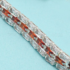 Rack Plating Brass Micro Pave Orange Red Cubic Zirconia Rectangle Link Chain Bracelets&nbsp;BJEW-Q771-06S-02