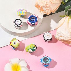 7 個 7 スタイル不透明なアクリル ビーズ  手描きのビーズ  エナメルスタイル  ロンデル  ミックスカラー  18~23mm  1個/スタイル&nbsp;ACRC-FS0001-04