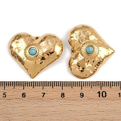 304ステンレススチールハートペンダント  合成ターコイズビーズと  イオンプレーティング（ip）  18KGP本金メッキ  24.5x29.5x8.5mm  穴：1.6mm&nbsp;STAS-P410-08G