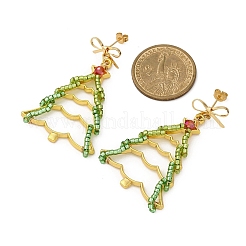 Christmas Tree Brass Dangle Stud Earrings&nbsp;EJEW-MZ00496-03