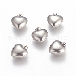 変色しにくい304ステンレススチールチャーム  膨らんだ心  ステンレス鋼色  11x10x6mm  穴：1.5mm&nbsp;STAS-K002-21A