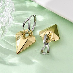 Two Tone Heart Brass Hoop Earrings&nbsp;EJEW-D322-12GP-02B