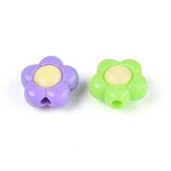 650-700g6色不透明アクリルビーズ  花  ツートン  ミックスカラー  15x15x9mm  穴：3mm&nbsp;OACR-T029-80M