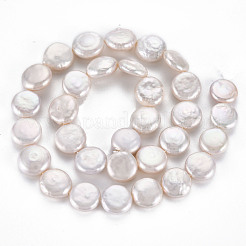 天然ケシパールビーズ連売り  養殖淡水パール  フラットラウンド  貝殻色  11~12x3~7mm  穴：0.6mm  約31~32個/連  14.96インチ（38cm）&nbsp;PEAR-S018-02A