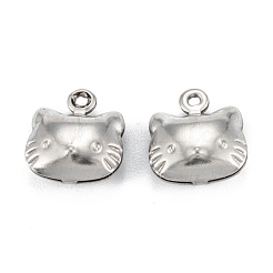 変色しない316サージカルステンレススチールチャーム  猫  ステンレス鋼色  11x10x4.5mm  穴：1mm&nbsp;X-STAS-C026-14P