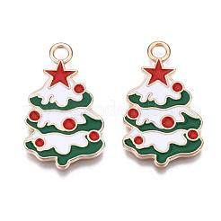 合金エナメルチャーム  カドミウムフリー＆鉛フリー  クリスマスツリー  ライトゴールド  乳白色  30x17.5x1.5mm  穴：2mm&nbsp;ENAM-S115-004