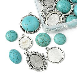DIY Oval/Half Round Synthetic Turquoise & Tibetan Style Alloy Pendant Making Kits&nbsp;DIY-FS0006-12