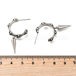 C字型円錐形真鍮スタッドピアス  エナメル  鉛フリー＆カドミウムフリー  長持ちメッキ  アンティークシルバー  36x4.5mm&nbsp;EJEW-S261-06G