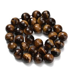 天然石タイガーアイビーズ連売り  ラウンド  ファセット（128ファセット）  12mm  穴：1.5mm  約31~32個/連  14.76~15.16インチ（37.5~38.5cm）&nbsp;G-L642-F01-12mm