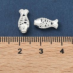 スターリングシルバーの中空ビーズ925個  魚  スタンプ925個付き  銀  11.5x5.5x4.5mm  穴：1.8mm&nbsp;STER-A050-08S