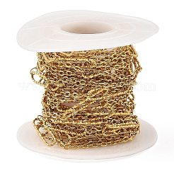 イオンプレーティング（IP）ハンドメイド304ステンレススチールオーバルリンクチェーン  ハンダ付け  スプールで  ゴールドカラー  20x5x1mm  約16.40フィート（5m）/ロール&nbsp;CHS-G025-03G