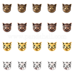 チベットスタイルの合金子猫ビーズ80個4色  猫の頭  鉛フリー＆カドミウムフリー  ミックスカラー  8x8x5mm  穴：2mm  20個/カラー&nbsp;TIBEP-YW0002-20