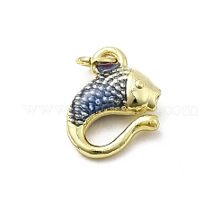 真鍮製エナメルペンダント  魚のチャーム  ラックめっき  長持ちメッキ  カドミウムフリー＆鉛フリー  18KGP本金メッキ  丸カン付き  マリンブルー  10.5x9x3.5mm  穴：3mm&nbsp;KK-P338-07A-G02