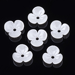 3花弁ABSプラスチックパール調ビーズキャップ  花  乳白色  9.5x10x3mm  穴：1.5mm&nbsp;X-OACR-S020-26