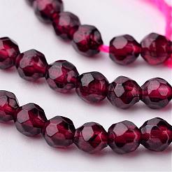 天然石ガーネットビーズ連売り  グレードAB  ラウンド  多面カット  3~3.5mm  穴：0.5mm  約109個/連  15インチ&nbsp;G-K145-F-3mm-AB