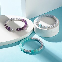 Natural Mixed Stone & Synthetic Howlite Round Beads Stretch Bracelet&nbsp;BJEW-JB06919
