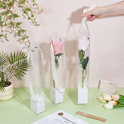 5Pcs Clear Plastic Single Flower Packing Boxes with Paper Trays and Ribbon Handles&nbsp;CON-WH0107-69B