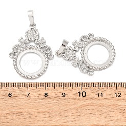 真鍮製カボションセッティングペンダント  オープンバックセッティング  花のチャーム  ラックめっき  持続的なメッキ  カドミウムフリー＆鉛フリー  プラチナ  トレイ：16mm  34.5x25.5x3.5mm  穴：8.5x5mm&nbsp;KK-U074-18P